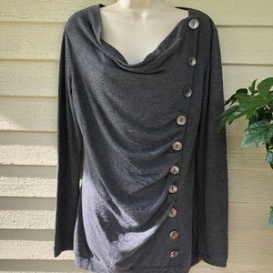 PATTY gray knit side button pleat top